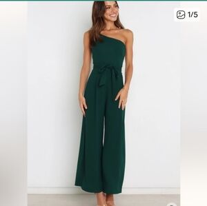 Petal & Pup Leyton Dark Green One-Shoulder Jumpsuit